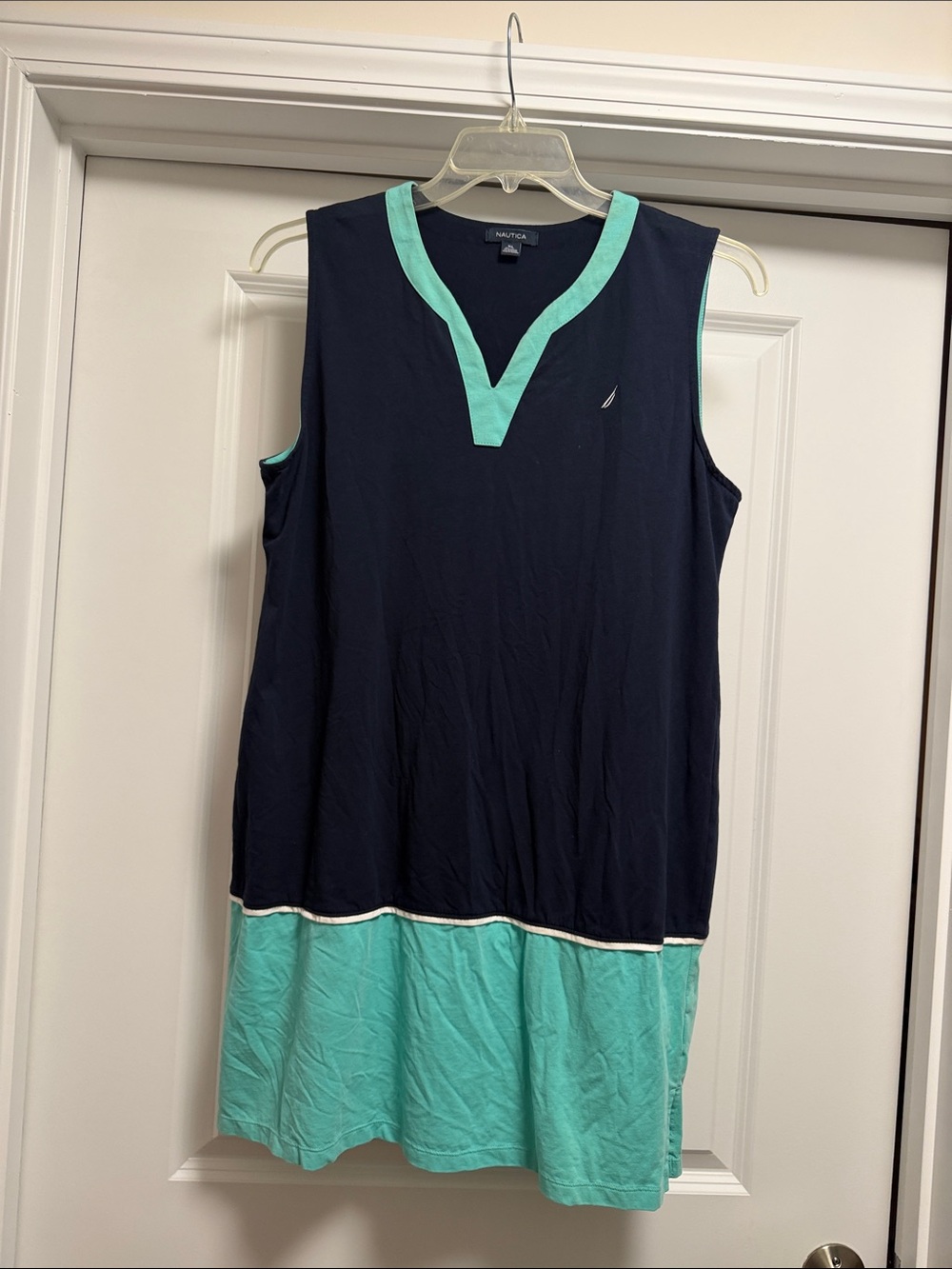 Nautica Navy with Aqua Trim Sleeveless V-Neck Dress
